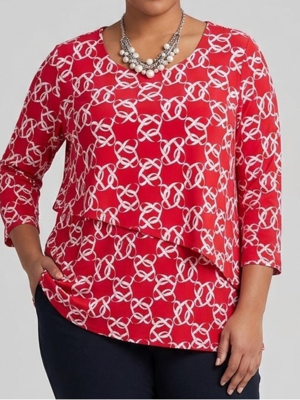 SUSAN GRAVER Geometric Pink Blouse Large